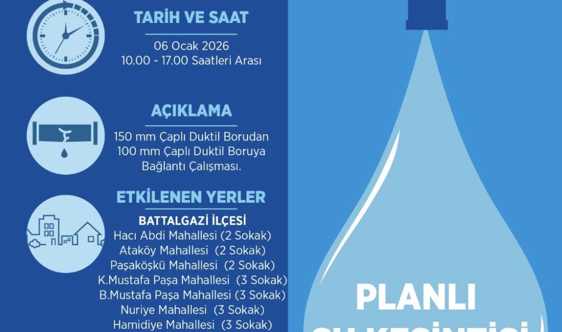 MASKİ tarafından yürütülecek altyapı çalışmaları kapsamında Battalgazi ilçesinde 06 Ocak