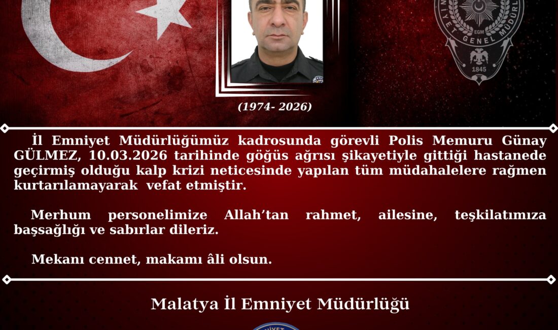 Malatya İl Emniyet Müdürlüğü kadrosunda görev yapan polis memuru, göğüs