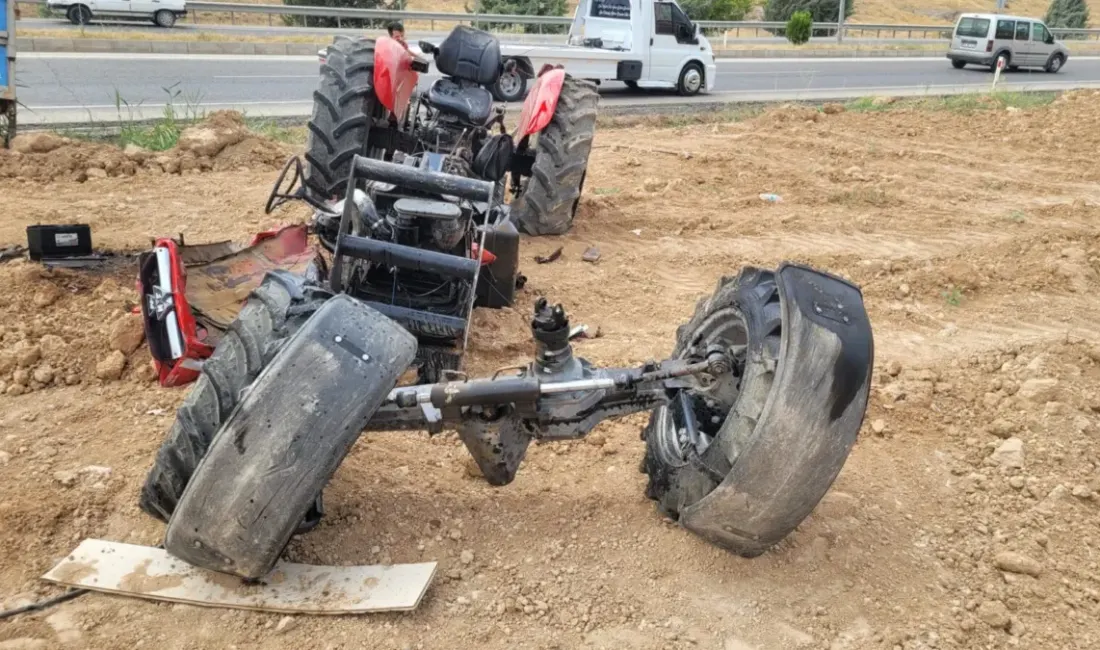 Malatya’da havalimanı yolu üzerinde kontrolden çıkan traktörün şarampole devrilmesi sonucu