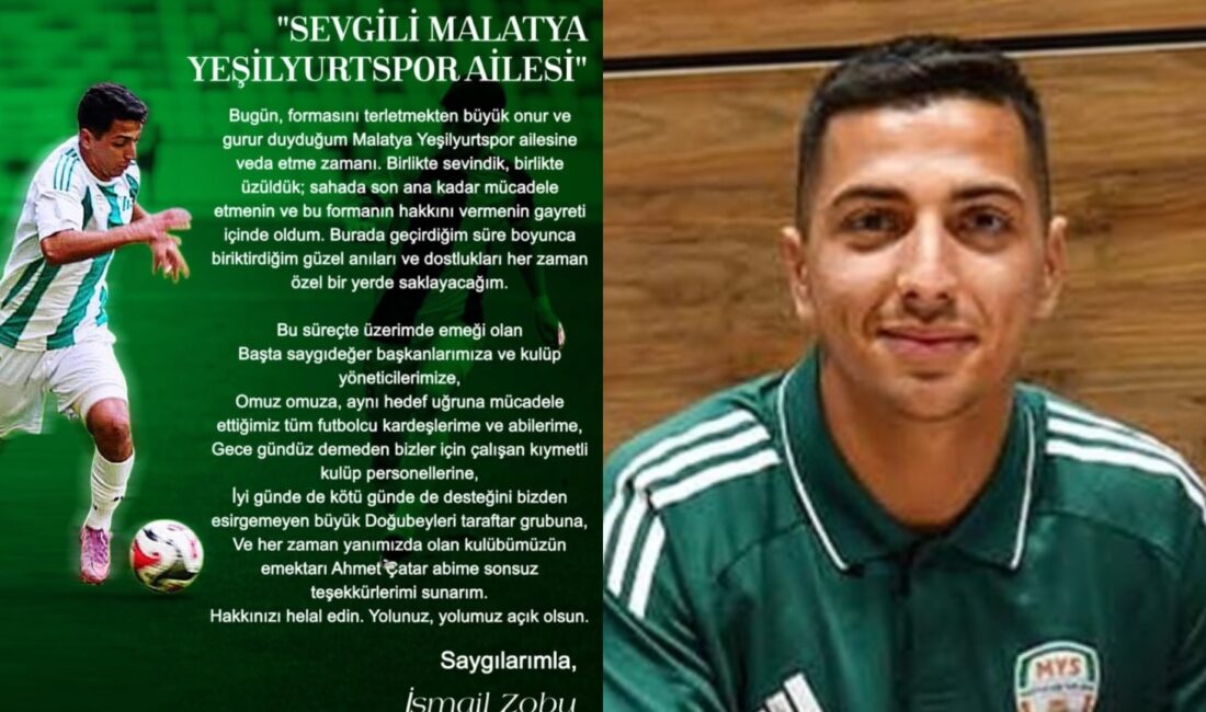 Yeşilyurtspor’da Bir Ayrılık Daha: İsmail Zobu Veda Etti Malatya Yeşilyurtspor’un tecrübeli futbolcularından İsmail Zobu, sosyal medya hesabından yaptığı