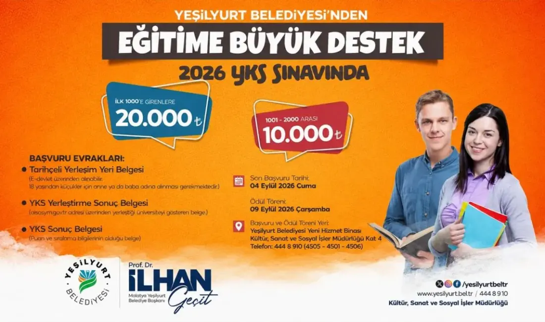 Yeşilyurt Belediyesi, 2026 YKS’de ilk 2 bin içinde yer alan