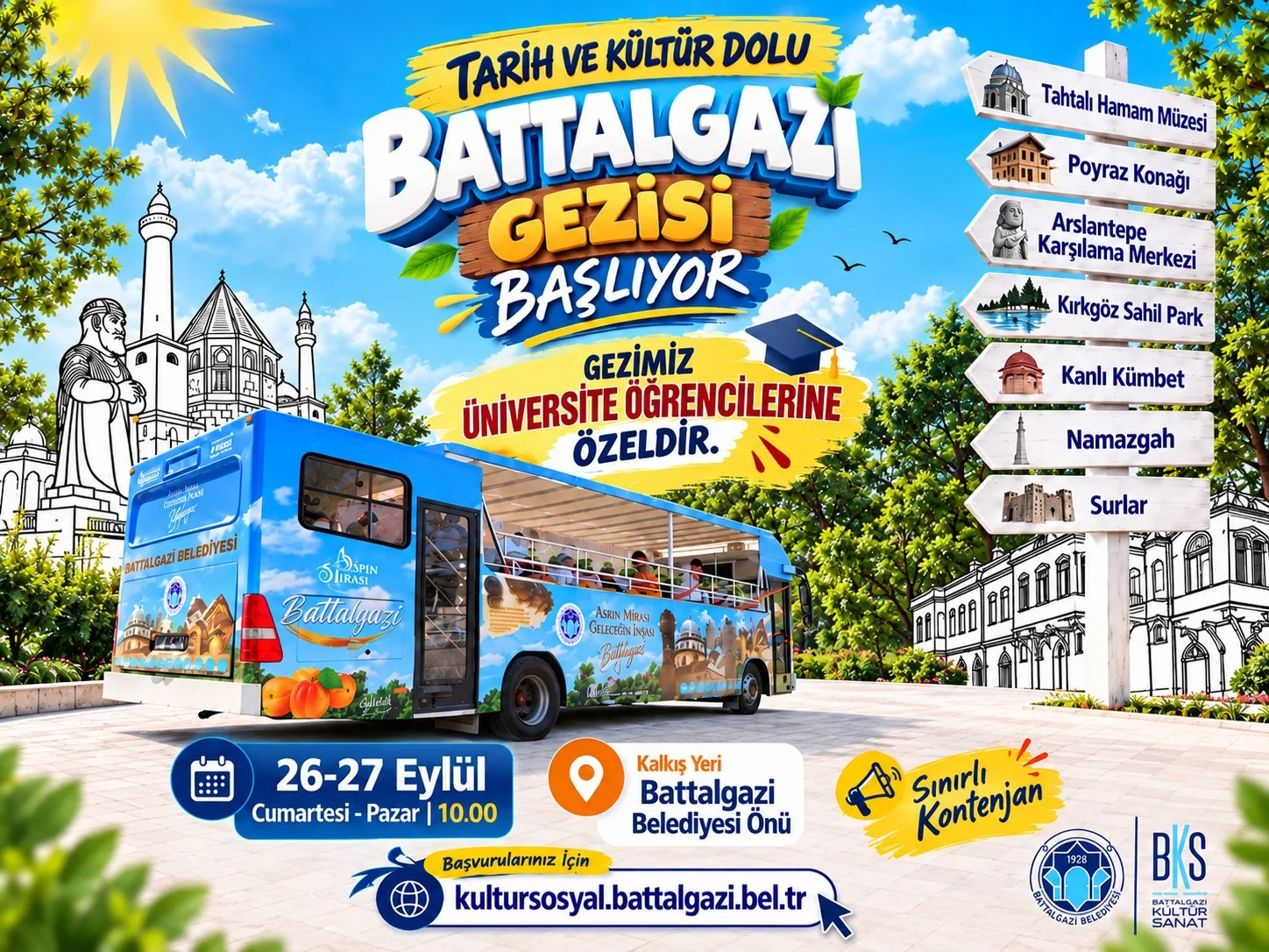 Üniversite öğrencilerine yönelik gezi, 26-27 Eylül’de üstü açık otobüsle düzenlenecek.