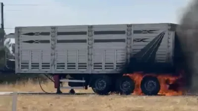 Malatya-Kayseri kara yolunda çıkan yangında sürücü çekiciyi dorseden ayırarak güvenli