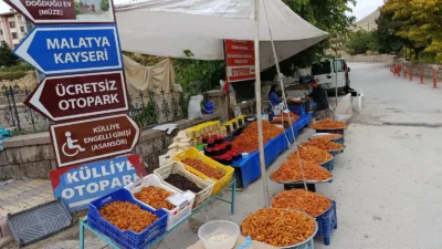 Darende’de külliye yolu üzerindeki stantlarda bal, pekmez, pestil, ceviz ve