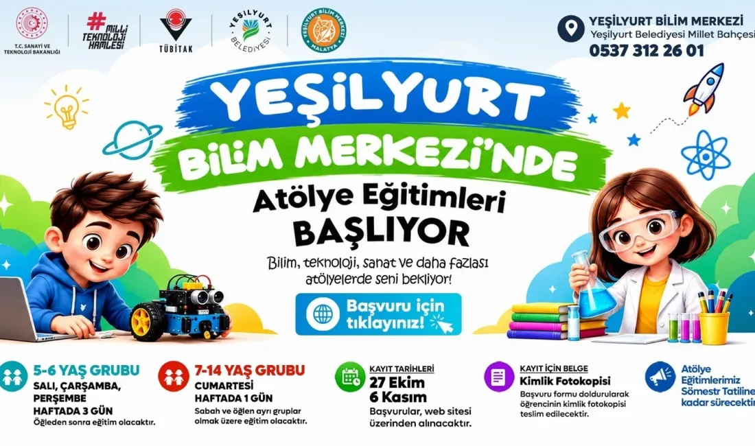 5-14 yaş grubundaki çocuklara yönelik bilim, teknoloji ve sanat atölyeleri
